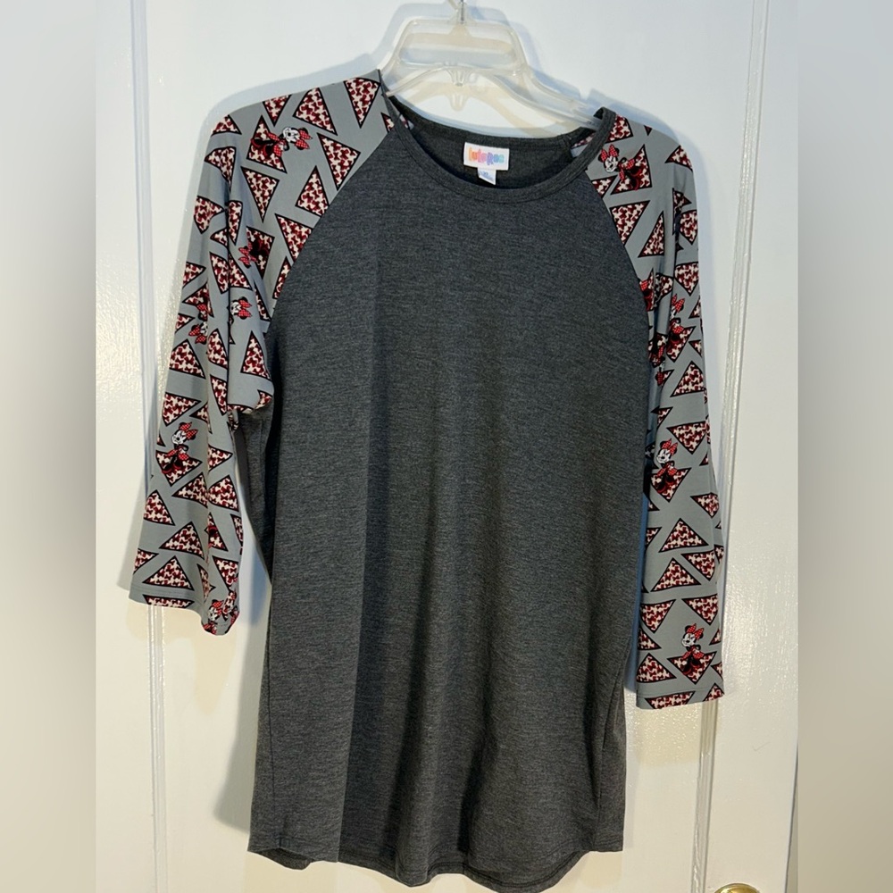 LuLaRoe Women's Extra Large Minnie Mouse T-Shirt Gray/Blue/Red 3/4 Sleeve